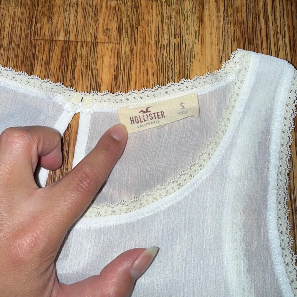 Hollister Tank Top Sheer White Lace Trim Blouse Sz S Romantic Soft Girl Feminine - Picture 4 of 10